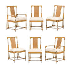 Chic Set Of Six Vintage Lucite And Rattan Dining Chairs Rattan Dining Chairs Dining Chairs Dining Chairs For Sale