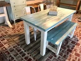 Lovely solid pine farmhouse dining table with 6 farmhouse chairs very strong and substantial all is in great condition chairs are solid with no wobble or repairs table top has been sanded, all clean. Vintage Aqua Small Farmhouse Table Set With Bench And Metal Etsy