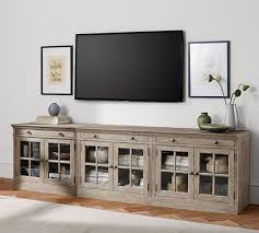 Livingston Large Tv Stand With Glass Doors Gray Wash Tv Stand With Glass Doors Living Room Tv Large Tv Stands