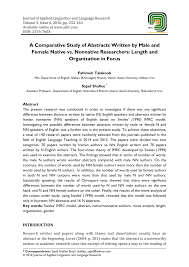 Pdf A Comparative Study Of Abstracts Written By Male And Female Native Vs Nonnative Researchers Length And Organization In Focus