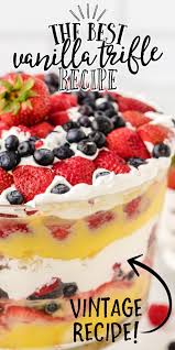 This Recipe For Vanilla Trifle Is Made From Layers Of Fluffy Angel Food Cake French Vanilla Pudding Mix Vanilla Recipes Trifle Recipe Vanilla Trifle Recipes