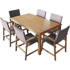 Mimosa 7 Piece Elwood Timber Setting With Wicker Chairs I N 3191379 Bunnings Warehouse Outdoor Furniture Sets Wicker Chairs Furniture