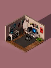 Free Cinema 4d 3d Model Isometric Office Room Scene Game Room Design Video Game Room Design Small Game Rooms