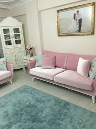 Country Salon Vitrin Pembe Koltuk Turkuaz Hali Ev Dekoru Dekor Ev Icin