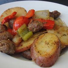 Sausage Peppers Onions And Potato Bake Recipe Stuffed Peppers Recipes Sausage Recipes
