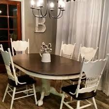 White Pressed Back Chairs With Dark Stained Seats Rustic Dining Room Table Rustic Dining Room Rustic Dining Room Table Decor