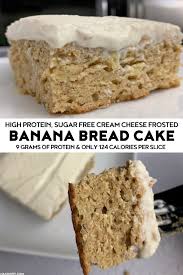 Combine The Greatness Of Banana Bread And Frosted Cake With This Healthy Banana Bread Cake Each Slice Has 9 Grams Banana Bread Cake Bread Cake Banana Healthy