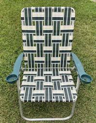 Vtg Aluminum Folding Webbed Lawn Chair Cup Holder Green In 2020 Lawn Chairs Outdoor Chairs Adirondack Chair
