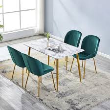 Modern Mdf Emerald Green Dining Table Glass Table Velvet Fabric Chairs Set Furniture Free Uk Mainl Green Dining Chairs Dining Table Glass Dining Table