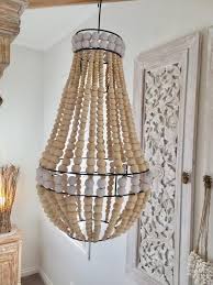 Boho Wooden Bead Chandelier Pendant Light Shade Hanging Lamp Beaded Chandelier Pendant Light Shades Chandelier Pendant Lights