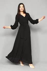 Kadin Siyah Kollari Buzgulu Uzun Sifon Elbise Moda Kapimda Sifon Elbise Elbise Elbiseler
