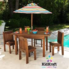 Kidkraft Outdoor Table And 4 Stacking Chairs With Striped Umbrella 46 Walmart Com Kids Table Chair Set Kids Patio Furniture Kids Outdoor Furniture