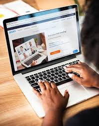Woman Using Video Conference Application On A Laptop Mockup With Editorial Graphic From Https Zoom Us Accessed Laptop Photography Image Free Design Resources