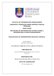 Report Article Review Imc651 Individual Faculty Of Information Management Universiti Teknologi Mara Kampus Puncak Perdana Shah Alam Bachelor Of Information Studocu