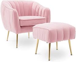 Amazon Com Altrobene Modern Accent Club Chair Ottoman Set Velvet Upholstered Curved Tufted Gold F Chair And Ottoman Set Chair And Ottoman Modern Club Chair