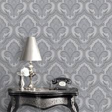 Sassari Damask Heavyweight Vinyl Wallpaper Silver And Grey Rasch 520316 Vinyl Wallpaper Metallic Wallpaper Damask Wallpaper