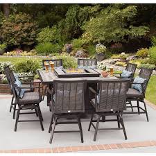 Paris 9 Piece High Dining Set With Fire Fire Pit Table Set Outdoor Dining Set Bar Height Patio Set