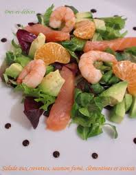 Salade Aux Crevettes Saumon Fume Clementines Et Avocat Salade De Crevettes Recette Entree Froide Salade Saumon