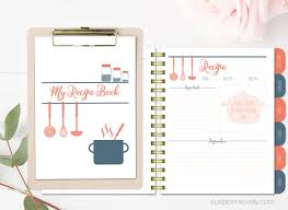 Stylish Printable Recipe Book Coral And Navy Binder Blank Etsy Recipe Book Printable Recipe Cards Book Dividers