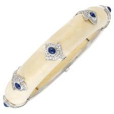 Bone Platinum Cabochon Sapphire And Diamond Bangle Bracelet C 1925 Doyle New York Bracelet Collection Jewelry Vintage Jewelry