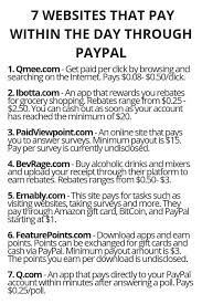 7 Websites That Pay Within The Day Through Paypal Online Jobs Money Making Hacks Life Hacks Websites