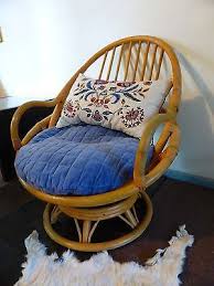 Vintage Egg Cane Bamboo Swivel Chair Armchair With Cushions Chair Bamboo Chair Chairs Armchairs
