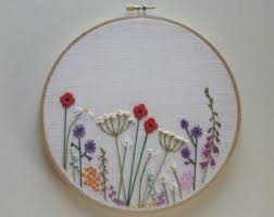 Wild Flowers Hand Embroidery Hoop Poppies Daisies Meadow Simple Embroidery Hand Embroidery Hand Embroidery Designs