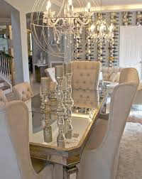 Glam Dining Room I Am Obsessed With The Table Chairs Centerpieces And Chandelier Elegant Dining Room Luxury Dining Dining Room Decor