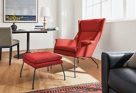 Close Detail Of Aidan Chair In Red Fabric Modern Furniture Living Room Modern Lounge Chairs Chair And Ottoman
