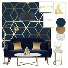 Cubic Shimmer Metallic Wallpaper Navy Blue Gold H264981 Gold Bedroom Decor Blue Living Room Decor Blue Living Room