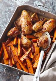 One Pan Baked Chicken Sweet Potatoes Recipe Baked Chicken Sweet Potato Chicken Sweet Potato Baked Chicken