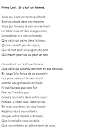 Primo Levi Si C Est Un Homme Poeme Liminaire 1947 Oeuvre Disponible Au Cdi Poeme Francais Texte En Prose Mots