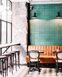 Bright Tiles Against Natural Texture Restaurant Interior Design Restaurant Interior Cafe Interior