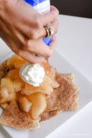 Top The Apple Pie Nachos With Whipped Cream For A Yummy Quick Dessert Idea Quick Yummy Desserts Cinnamon Sugar Tortillas Dessert Nachos