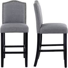 Lssbought 24 Inches Fabric Counter Height Bar Stools With Solid Wood Legs And Nailed Trim Set Of 2 Gray Home In 2020 Grey Bar Stools Bar Stools Wood Bar Stools