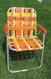 Vintage Folding Lawn Chair Aluminum Webbing Patio Webbed Orange Yellow