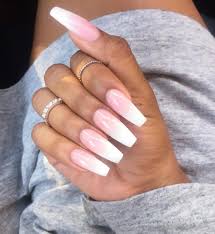 These acrylic nail designs are glamorous and unique, giving you the inspiration you'll need to create your own fabulous designs for that special occasion. Classy Pink White Ombre Nails Ombre Acrylic Nails Pink Nails Coffin Nails Designs