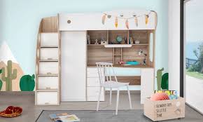 Le lit mezzanine enfant est un meuble très astucieux qui permet de libérer de la place au sol et ainsi d'optimiser l'aménagement de la chambre. Lit Mezzanine Combine Kiddy Pour Enfant Avec Penderie Et Bureau Integres Matelas En Option Livraison Gratuite