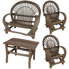 Rustic Twig Furniture 4 Piece Patio Set With Bark 2 Chairs Loveseat And Small Table Twig Furniture Willow Furniture Rustic Furniture