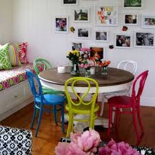 Thinking Of Painting Some Old Chairs To Be Used As Study Nook Chair Or Kids Bedroom Colored Dining Chairs Interior Design Dining Room Dining Room Interiors
