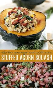 Chicken Sausage And Wild Rice Stuffed Acorn Squash Tonya Staab Recipe In 2020 Acorn Squash Wild Rice Recipes Acorn Squash Recipes