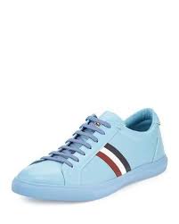 Moncler Monaco Men S Striped Leather Low Top Sneaker Light Blue Sneakers Mens Designer Shoes Top Sneakers