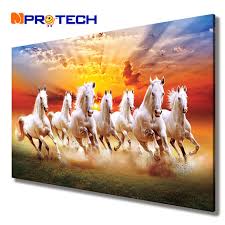 Seven Running Horses Painting Premium Quality Cotton Fabric Canvas White Horse Painting Horse Canvas Painting Seven Horses Painting