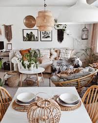 Cozy Living Room With White Interior And Bohemian Style Is Cute And Light Rustic Wooden Details And Boho Style Acce Boho Living Room Living Room Designs Decor