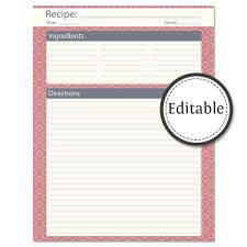 Recipe Card Full Page Fillable Instant Download Etsy Recipe Template For Word Recipe Cards Template Recipe Cards