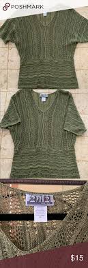 Short Sleeve M Open Knit Olive Green Sweater Women S Short Sleeve Olive Open Knit Crochet V Neck Sweater Size Olive Green Sweater Green Sweater Clothes Design
