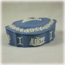Vintage Blue Wedgwood Jasperware Jewelry Casket Or Trinket Box Grecian Neo Classical Design With Cherubs In A Bas Reli Jasperware Jewelry Casket Wedgwood Blue
