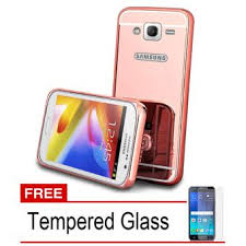 Casing Metal Bumper Mirror For Samsung Galaxy Grand 2 7160 Rose Gold Free Tempere Glass
