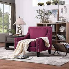 Modern Accent Fabric Chair Single Sofa Comfy Upholstered Arm Chair Living Room Furniture Red Autolo Red Sofa Living Room Living Room Red Arm Chairs Living Room