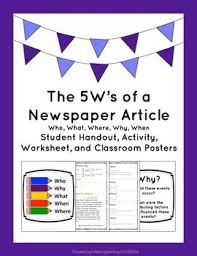 The 5w S Of A Newspaper Article Student Activity Handout Classroom Posters Student Activities Classroom Posters Newspaper Article